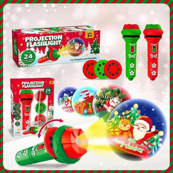 Green Kids Christmas Torch Projector Story Lighting Slide Lamp Cognitive Bedtime Dinosaur Pattern Flashlight Projection Luminous Toy - Image 3