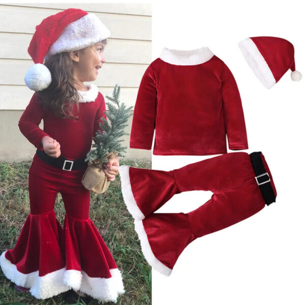 Baby Girls Santa Claus Costume Long Sleeve Bell Bottom Pants