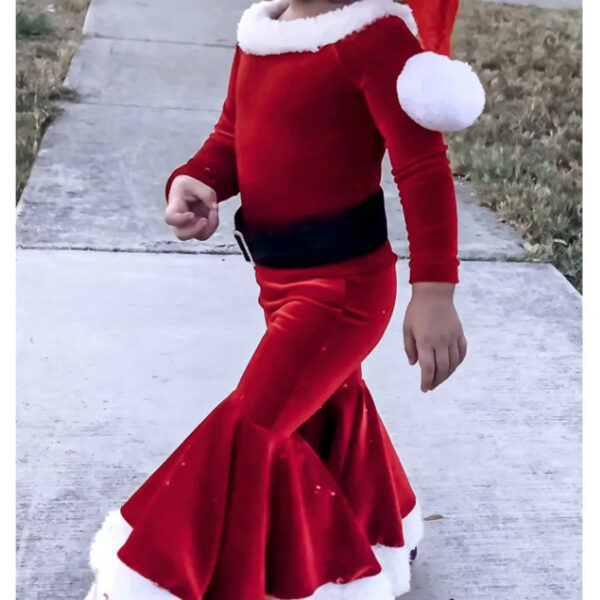 Baby Girls Santa Claus Costume Long Sleeve Bell Bottom Pants - Image 4