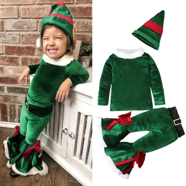 Baby Girls Santa Claus Costume Long Sleeve Bell Bottom Pants - Image 5