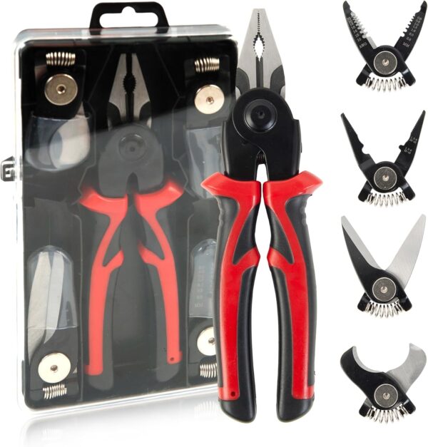 5-in-1 Multifunctional Pliers Set,Interchangeable Plier Heads ，Wire pliers Stripper Cable Clamp Crimping Pliers