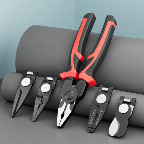 5-in-1 Multifunctional Pliers Set,Interchangeable Plier Heads ，Wire pliers Stripper Cable Clamp Crimping Pliers - Image 3