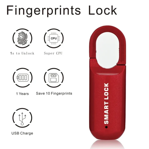 Portable Smart USB Rechargeable Fingerprint Padlock - Image 4