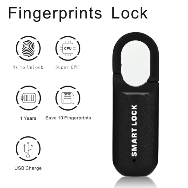 Portable Smart USB Rechargeable Fingerprint Padlock - Image 5